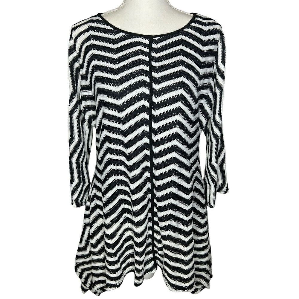 IC BY CONNIE K STRETCH TUNIC TOP MEDIUM ASYMMETRICAL HEM LONG TAB SLEEVES LINED